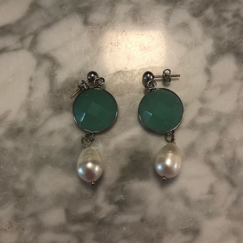 Silver Chalcedony and Pearl Statement Earrings